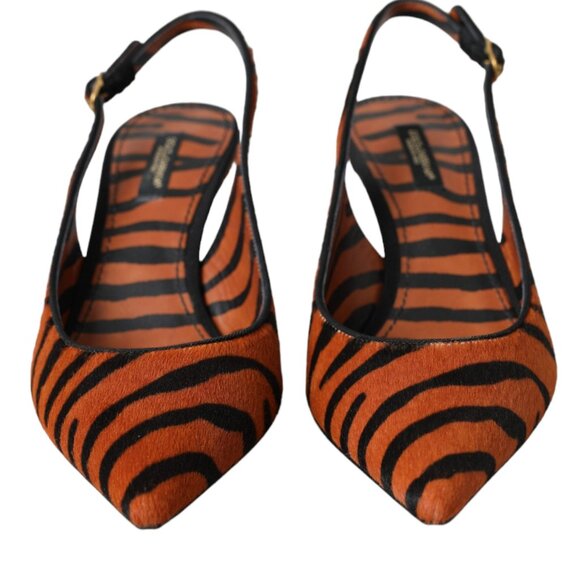 Dolce & Gabbana Black Orange Zebra Leather Slingbacks Shoes EU36 NWT - Picture 2 of 6